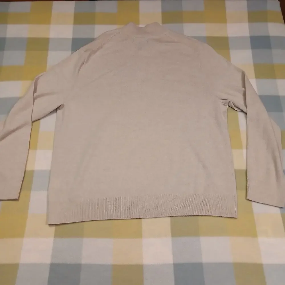 Banana Republic sweater XL Khaki Beige 100% merino wool 1/4 zip mock neck